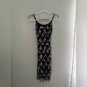 (OFFERS WELCOME) Silver and Black Sequined Fringe Dress
